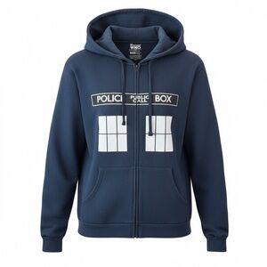 Doctor Who TARDIS Police Box Zip Hoodie Navy Blue 2X Ripple Junction